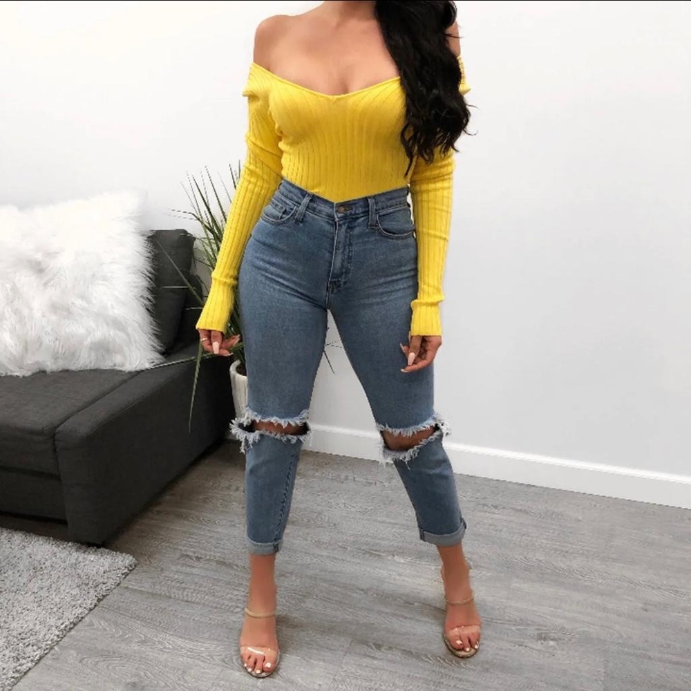 Yellow ribbed bodysuit